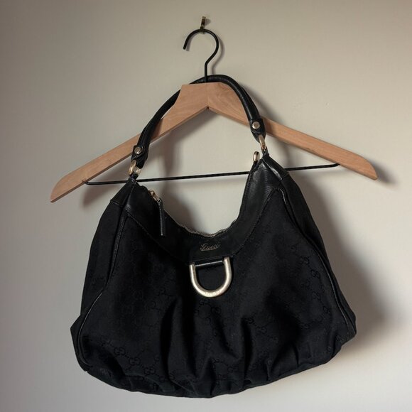 Gucci Black Canvas Large D Ring Hobo Shoulder Bag - Picture 9 of 10